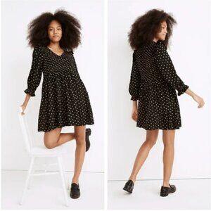Madewell Lucie V-Neck Smocked Mini Dress in Oval Dot, XS